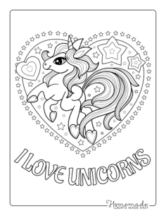 I Love Unicorns Hearts Stars Unicorn Coloring Pdf, Free Vectors File
